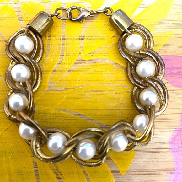 Vintage Faux Pear Double Link Etched Chain Bracelet - Picture 1 of 7